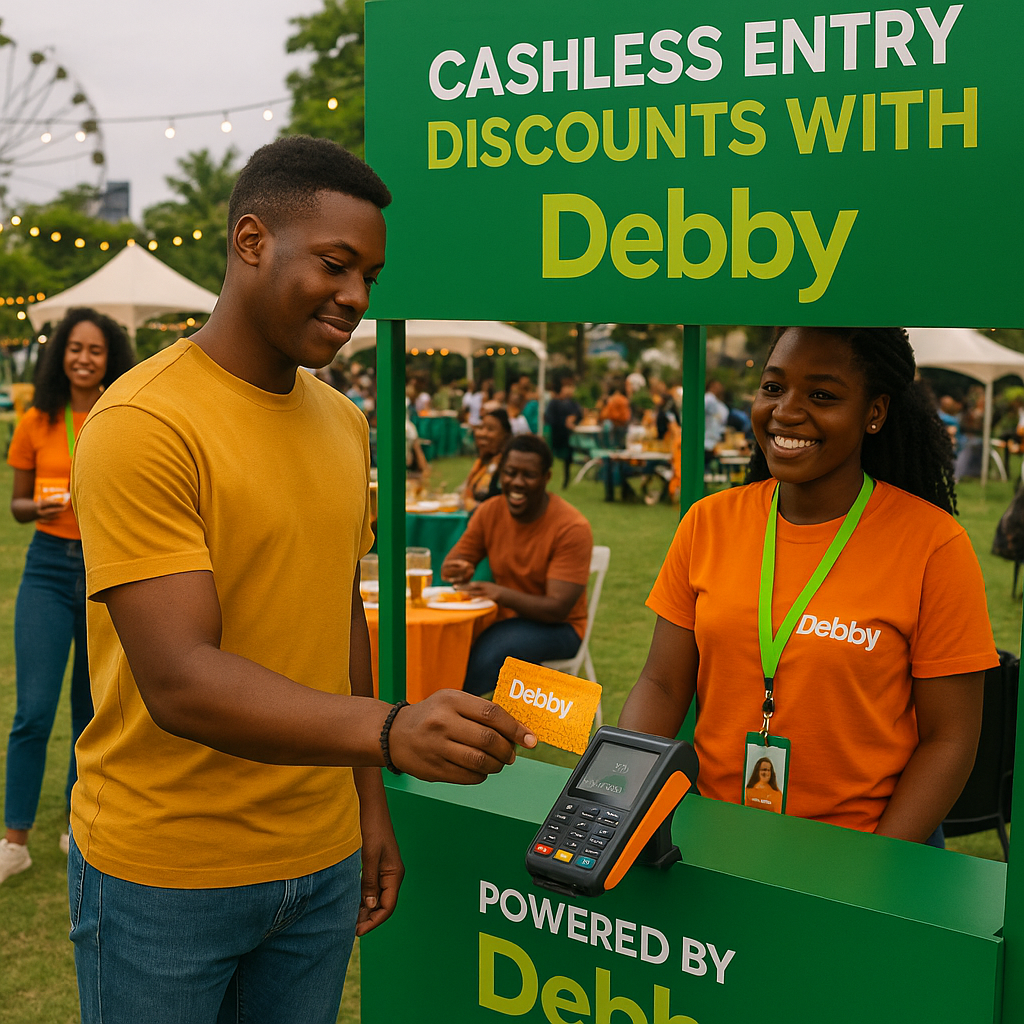 Event attendee using Debby card for cashless entry