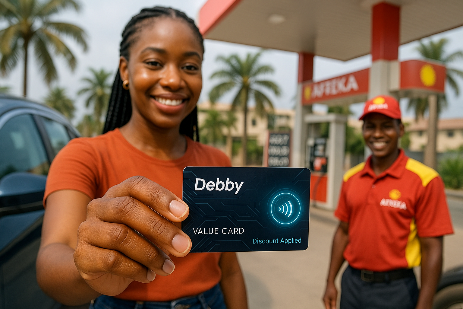 Customer using Debby card at fuel station