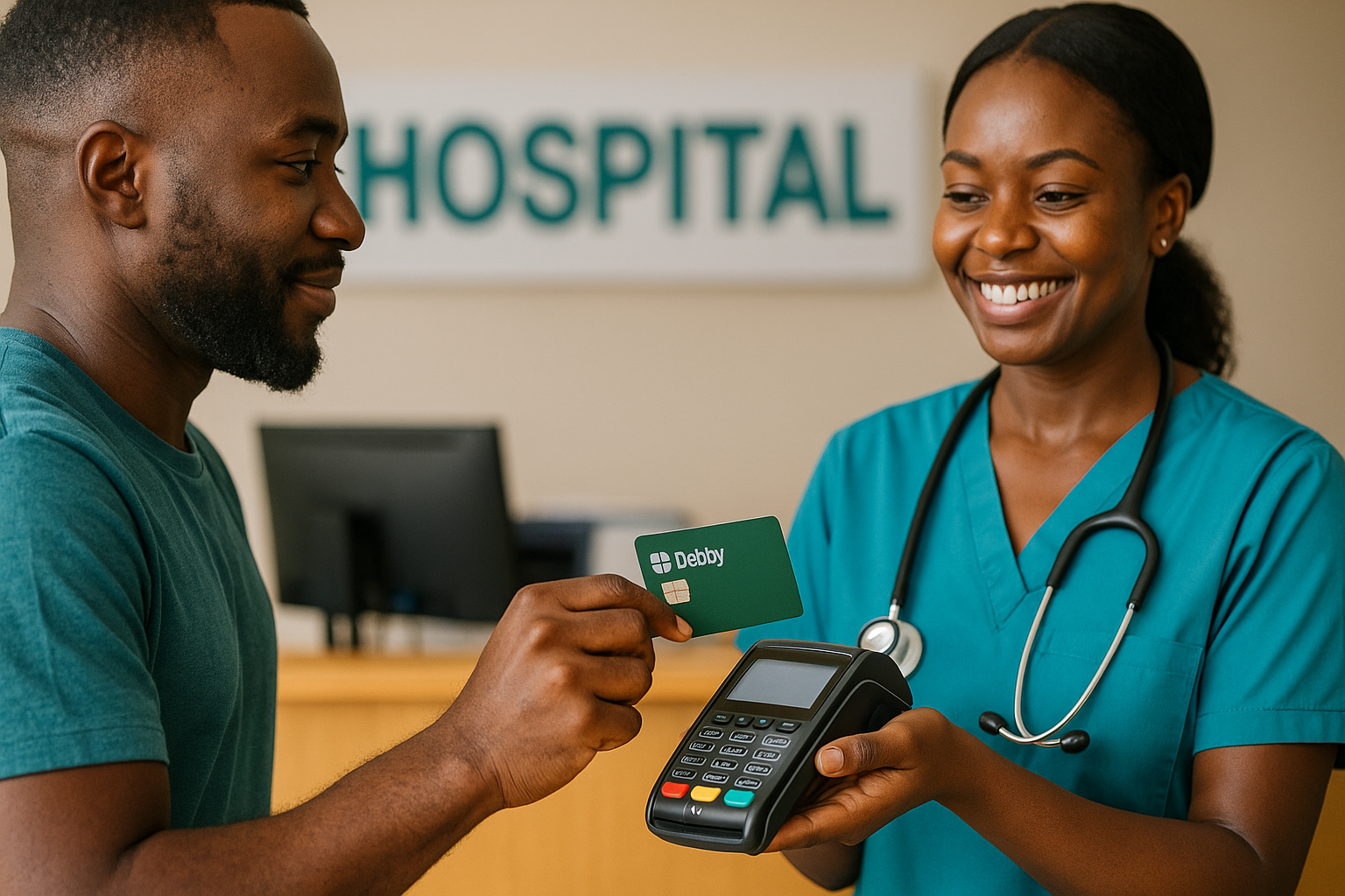 Hospital administrator using Debby payment solutions
